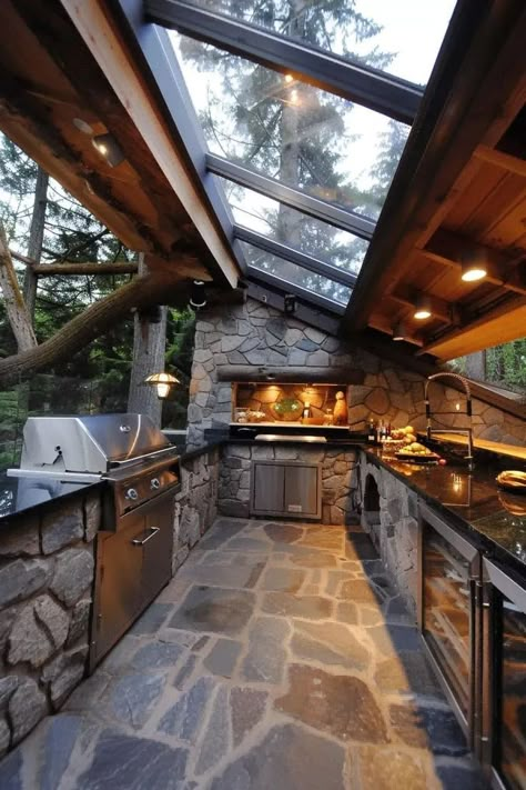 Outdoor Kitchen Modern Design, Kitchen Grill Design, Outside Kitchen Ideas Outdoor Spaces, Outdoor Kitchen With Pizza Oven, Patio With Outdoor Kitchen, Rustic Outdoor Kitchens, Outdoor Grill Area, Modern Gazebo, Outdoor Cooking Spaces