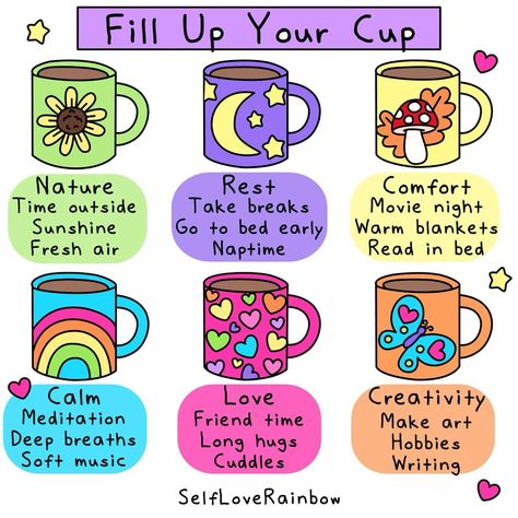 Fill Up Your Cup, Mental Health Facts, Vie Motivation, Love Rainbow, Positive Self Affirmations, Mental And Emotional Health, Self Care Activities, Healthy Mind, Coping Skills