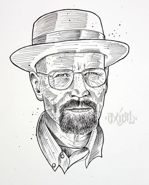 Breaking Bad Drawing, Heisenberg Drawing, Breaking Bad Art, Bad Drawings, Tattoo Zeichnungen, Drawing People Faces, Minimalist Drawing, Drawings Of Friends, Alien Art