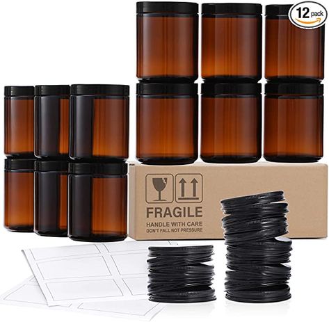 Amazon.com: 12 Pack, 8 OZ Amber Round Glass Jars with 12 Metal Lids & 12 Plastic Lids - Empty Candle Jar, Food Storage Containers, Canning Jar For Spice, Powder, Liquid, Sample - Leakproof & Dishwasher Safe: Home Improvement Jar Food Storage, Diy Business Ideas, Glass Candle Jars, Empty Candle Jars, Empty Candle, Kitchen Innovation, Jar Food, Amber Candle, Healing Tea