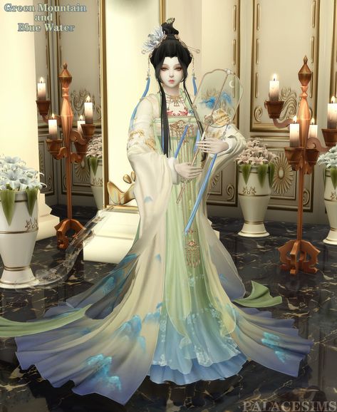 [PALACESIMS]Green Mountain and Blue Water | PALACESIMS on Patreon Mods Sims 4, Sims Stories, Sims 4 Anime, Sims 4 Expansions, Sims 4 Dresses, Sims4 Clothes, Sims 4 Mods Clothes, China Dress, Sims 4 Cas