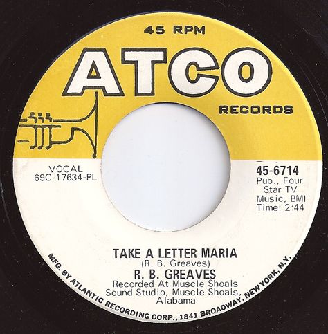 Take A Letter Maria / R. B. Greaves / #2 on Billboard R&b Album Covers Aesthetic, Rnb Vinyl Aesthetic, Female R&b Singers, The B-52s Album Cover, R&b Vinyl, 50s Music, Old Vinyl Records, Old Records, 1960s Music