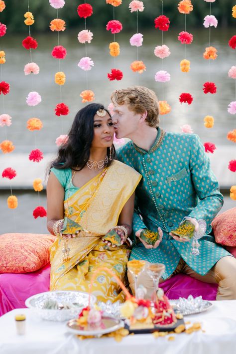 One of our favorite things to witness as wedding photographers is when a couple beautifully incorporates cultural traditions into their wedding day. As we celebrated Rashida and Shane, we loved learning about (and capturing!) the many traditions that are unique to Bengali culture over the course of two days. The colors, the symbolism, and all the excitement (SO much excitement!) was such a privilege to be a part of. Traditional Bengali Wedding Decor, Bengali Wedding Venue Decoration, Multi Cultural Wedding, Bengali American Wedding, Bengali Tradition, Bengali Wedding Photography, Bengali Culture, Summer Wedding Ceremony, Cultural Wedding