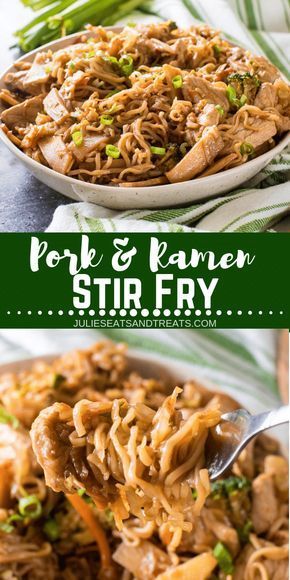 This quick and easy dinner recipe features your favorite Ramen Noodles! A fun and delicious twist on Stir Fry with Pork and Ramen Stir Fry. This will be your family's new, favorite dinner recipe! #julieseatsandtreats #ramen #stirfry #pork #dinner #recipe #dinnerrecipe #easyrecipe via @julieseats Pork Noodle Stir Fry Recipes, Pork Ramen Stir Fry, Stir Fry With Pork, Pork Stir Fry Recipes, Pork Ramen, Ramen Stir Fry, Pork Noodles, Boneless Pork Loin, Pork Stir Fry