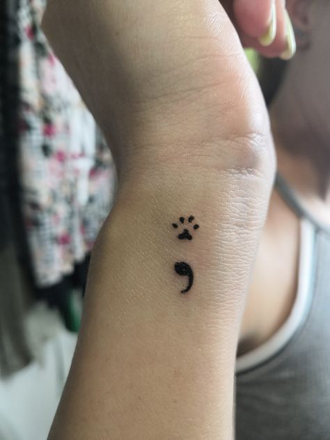 On my right wrist (07/2019) Dog Paw Semicolon, Dog Semicolon Tattoo, Paw Print Semi Colon, Vet Tech Tattoo, Someday Tattoo, House Tattoos, Semicolon Tattoo Meaning, Colon Tattoo, Stick Poke Tattoo