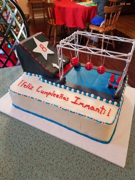 American ninja warrior cake American Ninja Warrior Party Cake, American Ninja Warrior Party Favors, Ninja Warrior Cake, Ninja Warrior Party, American Ninja Warrior Party, Ninja Birthday Cake, 7th Birthday Boys, Ninja Cake, Ninja Birthday Parties