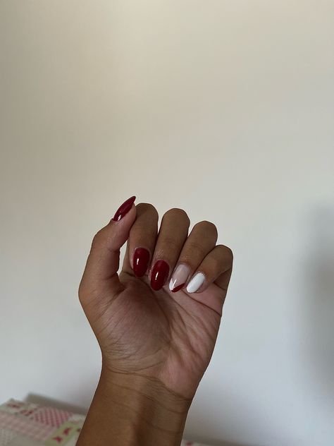 Dark Red And White Nails, Red December Nails, Red And White Nails, December Nails, Nails Red, White Nails, Red Nails, Dark Red, Red White