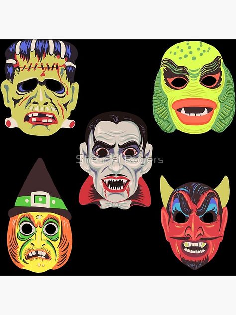 "Vintage Halloween Masks" Poster for Sale by Zeldaxlove86 | Redbubble Vintage Halloween Masks, Vintage Halloween Posters, Beistle Halloween, Halloween All Year, Creature From The Black Lagoon, Monster Mask, The Black Lagoon, Horror Tattoo, Halloween Mask