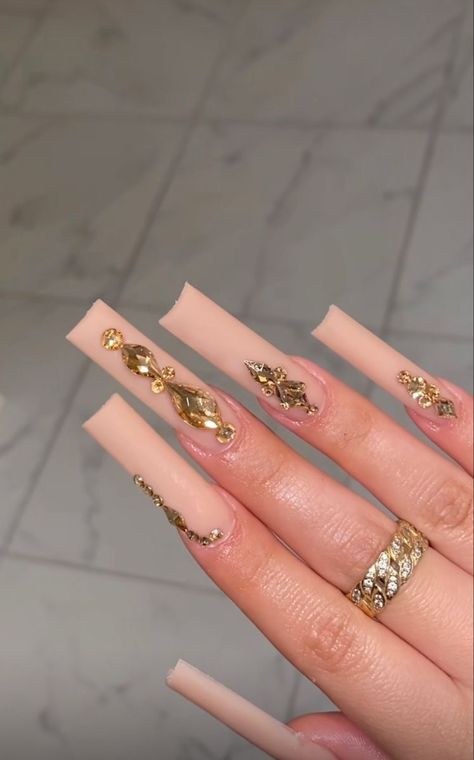 Rhinestone Nails With French Tip, Cuticle Diamond Nails, Xxl Nails With Rhinestones, Pink Nails With Gold Rhinestones, Long Clear Nails With Rhinestones, One Color Nails With Rhinestones, White Nails With Gold Rhinestones, Plain Nails With Rhinestones, Birthday Nails Long Bling