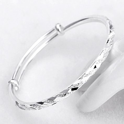 Willstar Adjustable Bangle Plating 925 Silver Bracelet Ladies Jewellery Gift - Walmart.com Minimalist Bangle, Hammered Bangles, Adjustable Bangle Bracelet, Organza Pouch, 925 Silver Bracelet, Simple Bracelets, Adjustable Bangle, Silver Bangle Bracelets, Sterling Silver Bangles