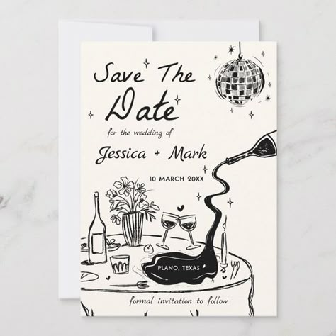 Elegant Disco Wedding Save The Date Cards#Elegant #DIYWeddingInv #UniqueInvitations #WeddingInspo
#WeddingIdeas Chic Disco, Dream Wedding Invitations, Disco Wedding, Wedding Illustration, Illustration Ideas, Theme Color, Marriage Ceremony, Date Cards, Formal Invitation