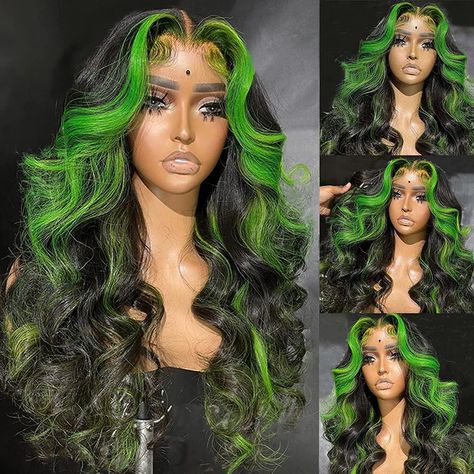 Green Skunk Stripe, Skunk Stripe, Frontal Wig Hairstyles, Sentiment Analysis, Green Wig, Pretty Hair Color, Girls Hairstyles Braids, Human Virgin Hair, Dope Hairstyles