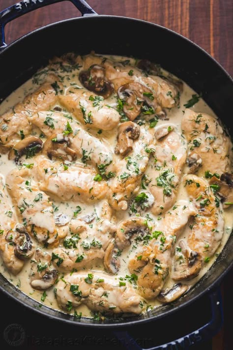 Creamy Herb Mushroom Chicken Chicken In Dutch Oven Recipes Dinners, Creamy Chicken Dutch Oven Recipes, Chicken Breast Dutch Oven Recipes, Fall Dutch Oven Recipes, Dutch Oven Chicken Recipes, Dutch Oven Chicken Breast, Tenders Recipes, Dinners Ideas, Dutch Oven Chicken