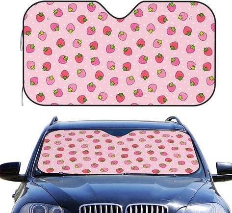 Car Front Window Sunshade, Pink Strawberry Foldable Auto Windshield Sun Shade Uv Heat Sun Visor Protector-Keeps Your Vehicle Cool- 51 x 27.5 in // #summer #hot #strawberry #pink #red #heat #cool #UV #Sun #sunshade #shade #cooling #auto #car #vehicle *Amazon Affiliate Link Pink Berries, Window Sun Shades, Windshield Sun Shade, Strawberry Pink, Cute Car Accessories, Suv Trucks, Pink Strawberry, Car Suv, Summer Hot