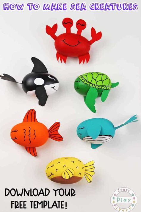 Amazing Ocean Animal Crafts For Kids - Craft Play Learn Ocean Craft, Ocean Animal Crafts, Crab Crafts, Whale Crafts, Turtle Crafts, Ocean Kids, Painting Activities, Easter Egg Designs, Fish Crafts