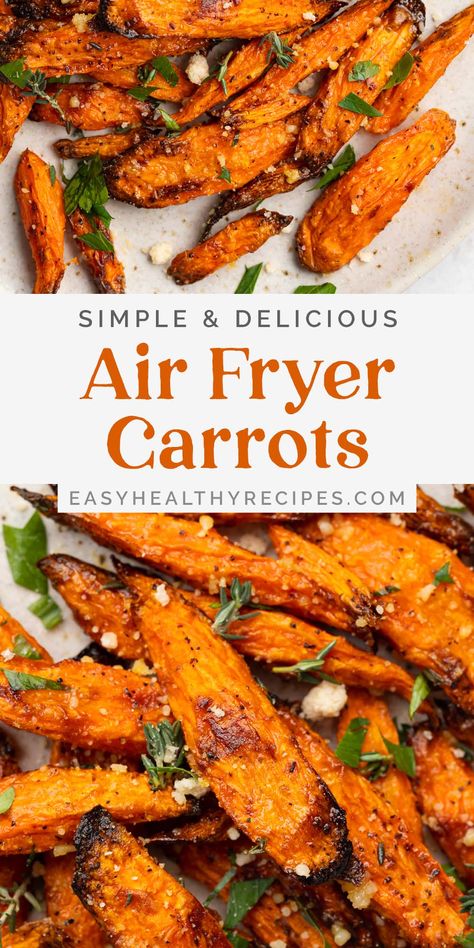 Air Fryer Roasted Carrots, Air Fryer Carrots, Healthy Air Fryer, Healthy Side Dish, Easy Side Dish, Easy Air Fryer, Air Fryer Dinner Recipes, Air Fryer Healthy, Healthy Side