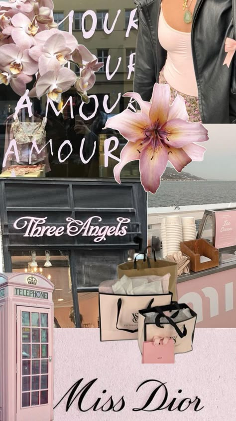 victorias secret , miss dior , moodboard , pink , three angels , fashion , style , flowers , outfit , pink bow , vs bags , paris , pink flowers , moodboards Dior Moodboard, Dream Teen Bedrooms, Glamour Wallpaper, Flowers Outfit, Moodboard Pink, Three Angels, Printable Wall Collage, Victoria Secret Wallpaper, Dior Pink