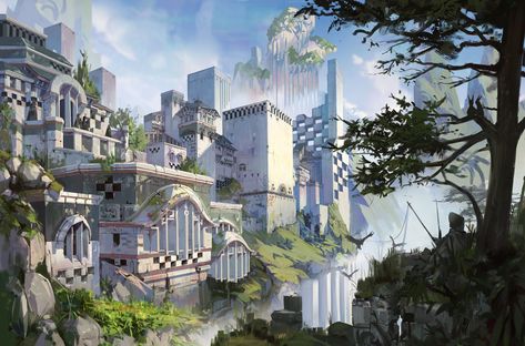 ArtStation - E3: Temple city , Quy Ho City Fantasy Art, Temple Illustration, Pixel Cat, Illustration Art Nouveau, Poster Graphics, Temple City, Cyborgs Art, Cat City, New Fantasy