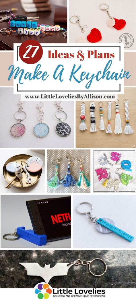 27 DIY Keychain – How To Make A Keychain How To Make A Key Chain Diy Craft Ideas, How To Keychain, How To Make Keyrings, How To Make A Beaded Keychain Tutorials, Diy Key Rings Handmade Gifts, Easy Diy Keychains To Sell, Easy Keychains Diy, Wristlet Keychain Diy, Fun Handmade Keychains