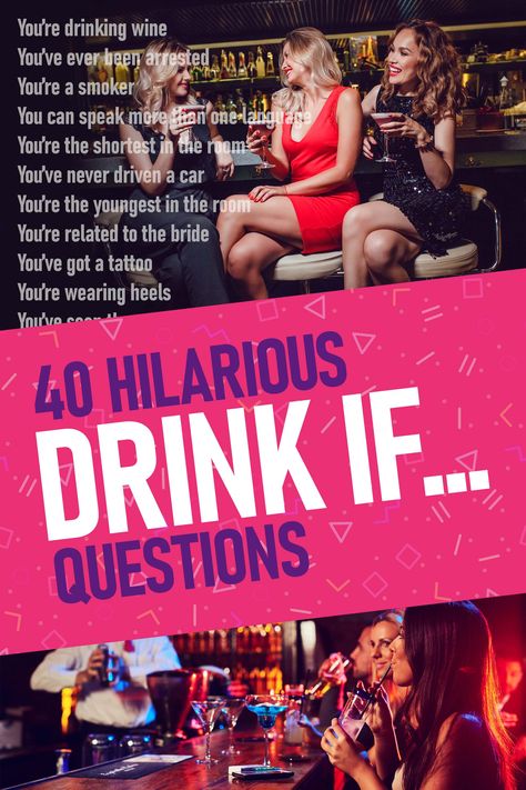 Stick to the classics and enjoy the hilarious Drink If Game to celebrate your upcoming (or postponed) hen party 2020/21. CLICKTHROUGH for the free Drink If Game & Ideas. #hendo #henparty #henpartygames #drinkinggames #hendodares #fungames #bacheloretteparty #partygames #wedding2020 #wedding2021 #drinkif Drink If You Have Ever Game, Pub Games Ideas, Drinking Dares List, Drink If Questions, Party Drinking Games, Hen Do Games, Drink If Game, Beer Games, Drink If