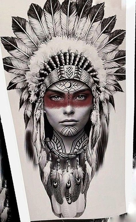 Indian Head Dress Tattoo, Indian Head Tattoo, Indian Headdress Tattoo, Tattoo Bear, Headdress Tattoo, American Indian Girl, Girl Back Tattoos, Indian Feathers, Indian Headdress