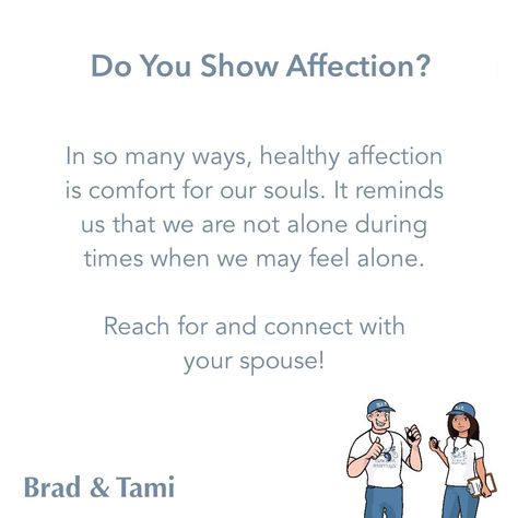 DO YOU SHOW AFFECTION?
 
In so many ways, healthy affection is comfort for our souls. It reminds us that we are not alone during times when we may feel alone.
 
Reach for and connect with 
your spouse! Withholding Affection Relationships, Withholding Affection, Connect With Your Spouse, Intimacy In Marriage, Physical Intimacy, Five Senses, First Humans, Emotional Connection, Focus On Yourself