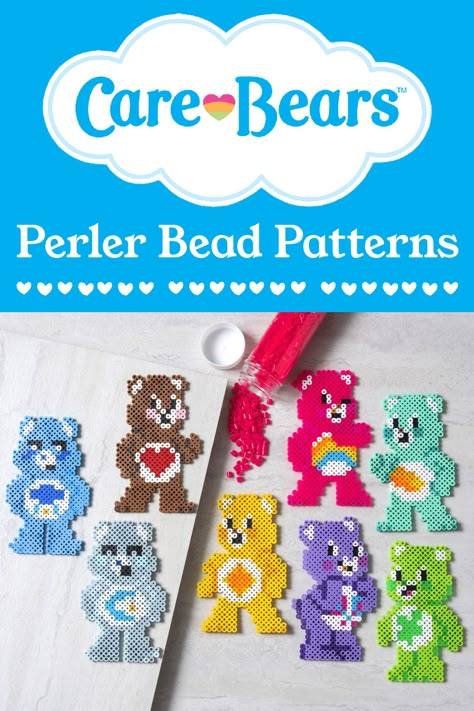 Care Bear Crafts, Care Bear Perler Beads Pattern, Carebear Perler, Perler Bead Patterns Care Bears, Care Bear Fuse Beads, Care Bear Alpha Pattern, Perler Bead Care Bears, Care Bear Perler Beads, Kawaii Perler Bead Patterns