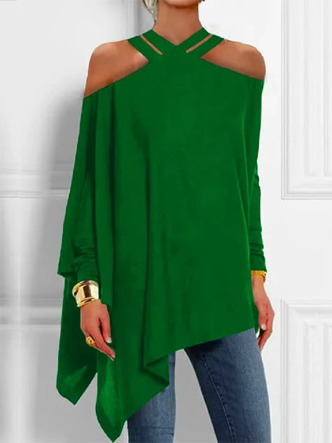 Comfortable Blouses, Winter Blouses, Cold Shoulder Shirt, Cold Shoulder Blouse, Summer Blouses, Shoulder Shirts, Solid Clothes, Outfit Casual, Elegant Fashion