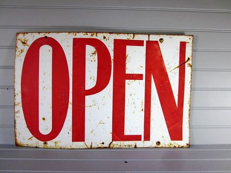 Open Sign, Porch Living, Open Signs, Word Signs, Retro Industrial, Old Signs, Shabby Vintage, Typography Inspiration, Red Paint