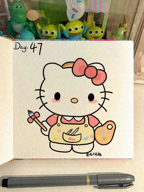 ai art by画不完辣色 Cute Sketches Hello Kitty, Cute Drawings Sanrio, Hello Kitty Desenhos, Drawing Ideas Kawaii, Dibujos Coquette, Sanrio Drawings, Cute Easy Paintings, Images Hello Kitty, Whimsical Art Journal