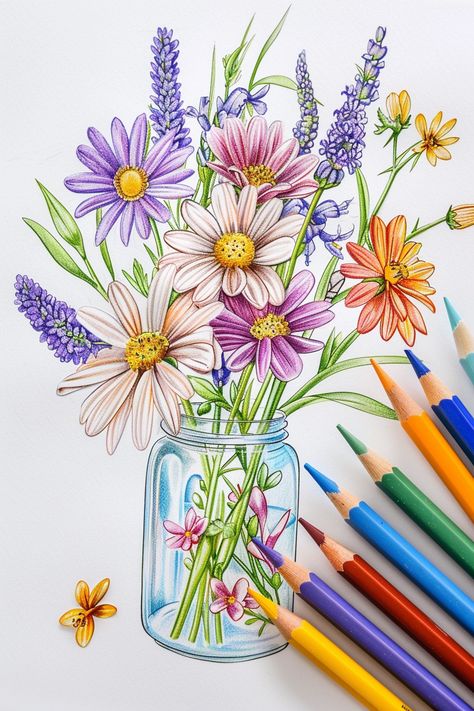 Easy Colored Pencil Art Projects | Fun Creations for Beginners - Proactive Creative - Guides for Visual Artists Graphite And Colored Pencil Drawing, Colour Pencil Drawing For Beginners, Prismacolor Art Tutorials, Colour Pencil Art Easy, Cheap Colored Pencil Art, How To Color Flowers With Color Pencils, Pencil Colour Art, Flower Doodles Colored Pencil, Color Pencil Art For Beginners