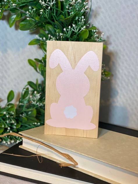 The cutest little Easter bunny to add to your holiday decor. Pink Bunny, Unique Home, Easter Decor, Permanent Vinyl, Unique Home Decor, Ottawa, Wood Sign, Wooden Signs, Easter Bunny