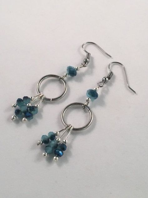 Cincin Diy, Diy Earrings Dangle, Anting Manik, Hoop Dangle Earrings, Diy Jewelry Earrings, Beaded Earrings Diy, Jewelry Making Earrings, Blue Dangle Earrings, Wire Jewelry Designs