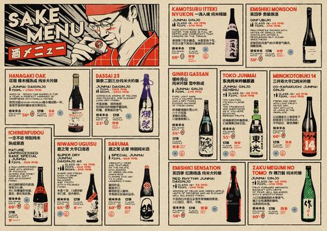 Japanese Inspired Design, Izakaya Menu Design, Menu Aesthetic, Izakaya Restaurant, Menu Design Layout, Caen France, Sake Bar, Menu Design Inspiration, Direction Art