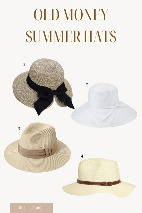 Vintage Summer Hat, Summer Hats 2023 Trends, Hat Old Money, Elegant Hats For Women, Old Money Hats For Women, Summer Hats For Women 2024, Elegant Beach Hat, Elegant Summer Hat, Summer Hats 2023