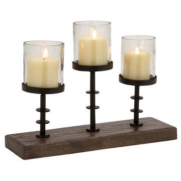 Lovely and Elegant Wood Metal Glass Candelabra - Black Wood Candle Centerpiece, Industrial Candle Holders, Glass Candelabra, Metal Candelabra, Candle Centerpiece, Lamp Candle Holder, Candle Pedestal, Rustic Traditional, Wood Candle