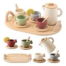 Toddler Tea Set, Kids Play Kitchen Accessories, Afternoon Tea At Home, Kids Kitchen Accessories, Play Tea Set, Wooden Tea Set, Tea Time Party, Tea Party Set, Kids Tea Party