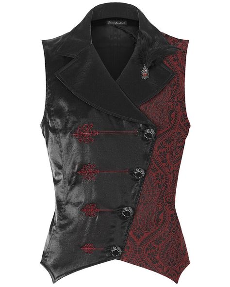 #ad Find ideas�and inspiration for Devil Fashion Mens Gothic Embroidered Jacquard Satin Waistcoat Vest Black Red, Men's Clothing Mens Waistcoat Designs, Gothic Vest Men, Victorian Masculine Fashion, Man Gothic Fashion, Red Victorian Outfit Men, Art Deco Clothing Men, Gothic Formal Men, Mens Witchy Fashion, Kawaii Clothes Men