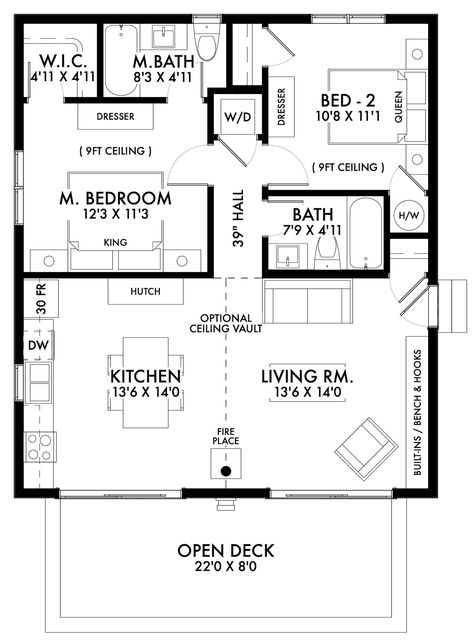 Cabin Plan, Black Cabin, Small Cottage House Plans, Small Floor Plans, 2 Bedroom House Plans, Cabin Floor Plans, Small House Floor Plans, Tiny House Floor Plans, Cottage Plan