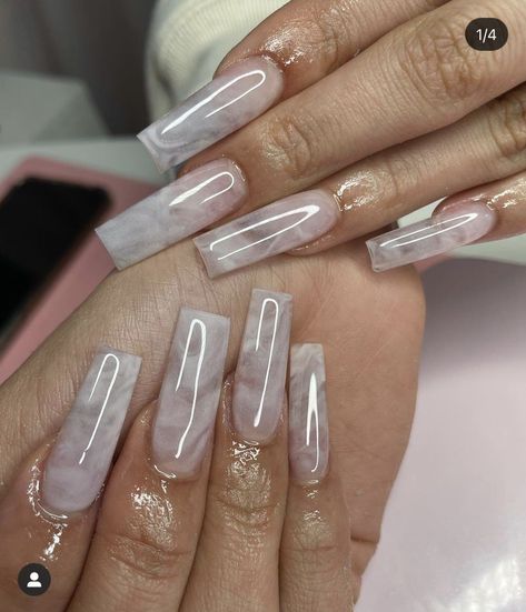 white and clear marble on medium square nails Marble Acrylic Nails, Jade Nails, Clear Acrylic Nails, Long Square Nails, Water Marble Nails, Tapered Square Nails, Marble Nail Designs, Ombre Acrylic Nails, Transparent Nails