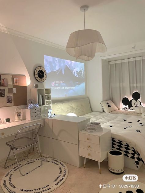 Cute Tiny Room Ideas, Korean Astethic Room, Shelf Next To Bed, Korean Style Room, Minimalist Room Design, Korean Apartment Interior, Small Bedroom Design Ideas, Small Room Layouts, Korean Bedroom