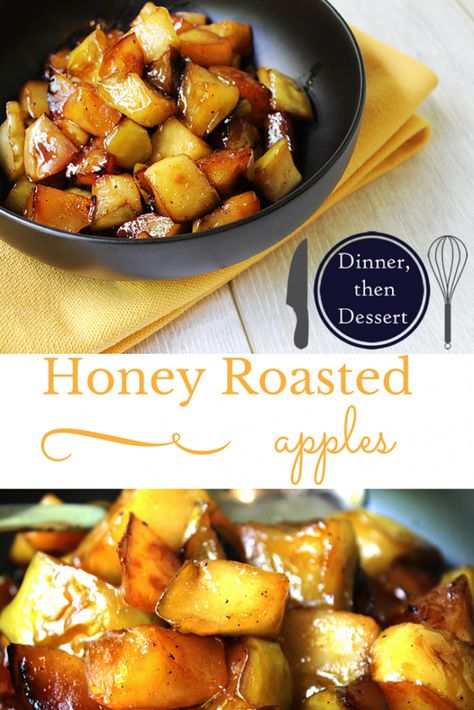 Honey Roasted Apples - Crispy while soft, sweet while salty, these Honey Roasted Apples are an absolute amazing side for pork, chicken and stuffed pastas. Witchcraft Kitchen, Slow Cooker Honey Garlic Chicken, Apples And Honey, Comfort Food Desserts, Dinner Then Dessert, Apple Recipe, Roasted Apples, Honey Toast, Pork Chicken