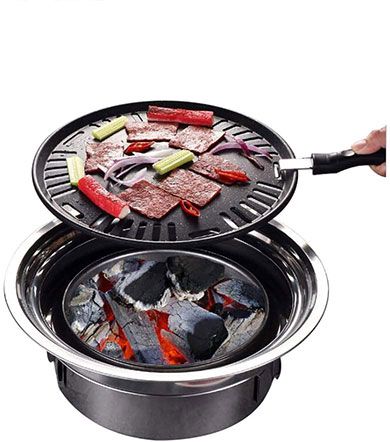 Korean BBQ Grill - Barbecuebible.com Parrilla Interior, Korean Bbq Grill, Barbecue Camping, Portable Charcoal Grill, Outdoor Barbeque, Portable Barbecue, Korean Barbecue, Camping Bbq, Camping Grill