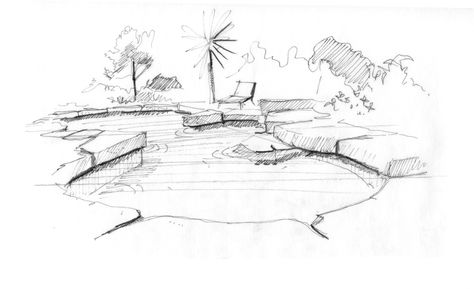 Pool Sketch, Sketches Architecture, Geometric Pool, Rock Designs, Conceptual Sketches, Lagoon Pool, Architect Drawing, Round Pool, Tree Sketches