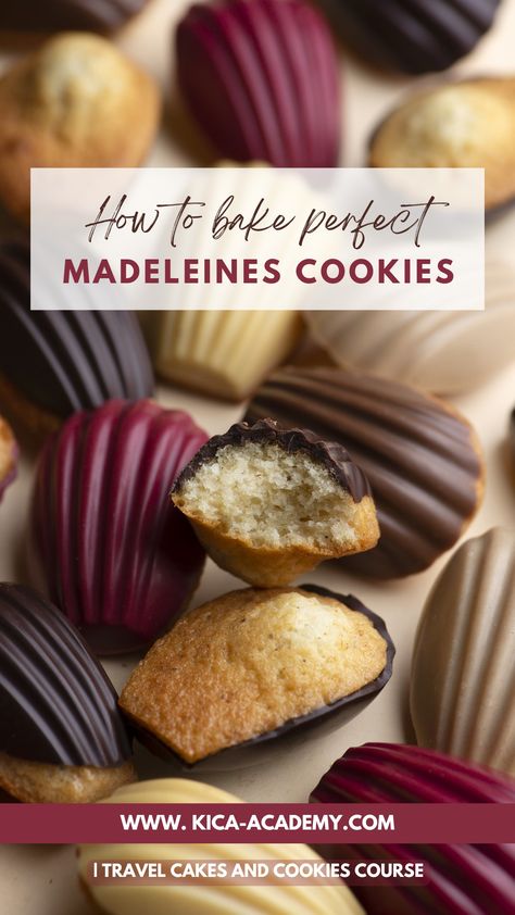 Madeleine cookies. Tender, elegant sponge cookie that tastes lovely on its own or with a cup of good tea or coffee. Fall Madeline Cookies, Mandolin Cookies, Madeleine Packaging Ideas, Madeleines Packaging, Madeleine Cookies Recipe, Madeleine Recipes, Madeline Cake, Madeline Cookies Recipe, Travel Cakes