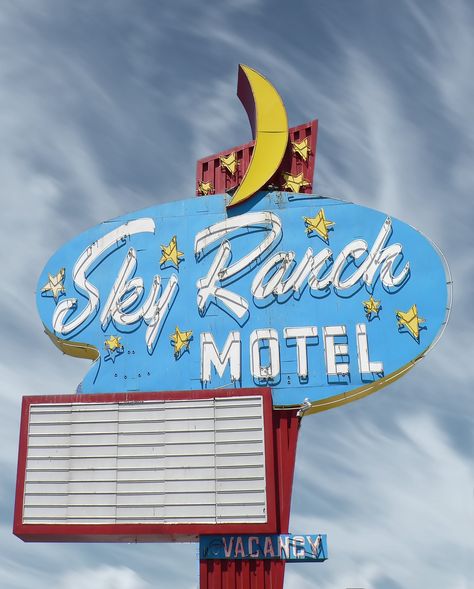 Glowing Letters, Retro Neon Signs, American Neon, Food Advertisement, Motel Sign, Retro Motel, Googie Architecture, Sky Ranch, Sky Backdrop