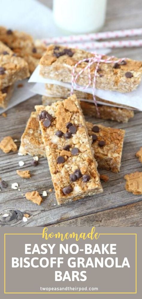 There is nothing better than a homemade treat! These No-Bake Biscoff Granola Bars are easy peasy that you can whip up a batch faster than you can go to a store and buy a box. Made without nuts, this chewy and perfectly sweet snack idea is great for back to school season! Biscoff Granola, Travel Food Ideas, Nut Free Granola Bars, Biscoff Cupcakes, Easy Granola Bars, Savory Snack Recipes, Fast Breakfast, No Bake Granola Bars, Easy Granola