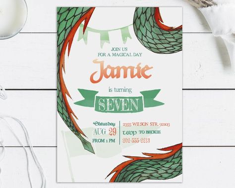 Printable Dragon invitation for Medieval birthday parties | Etsy Medieval Birthday Party, Dragon Party Invitations, Dragon Birthday Party Invitations, Dragon Baby Shower Invitations, Medieval Birthday, Dragon Birthday Invitations, Knight Birthday, Birthday Party Invitations Free, Carnival Invitations