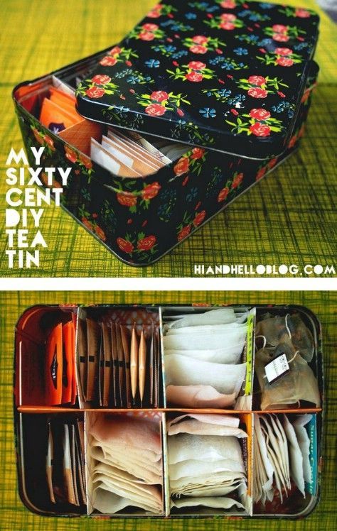 Small Home Storage, Diy Organizers, Plastic Storage Totes, Tea Bag Storage, Diy Storage Ideas, Room Storage Diy, Tea Organization, Tea Bag Organizer, Diy Tea