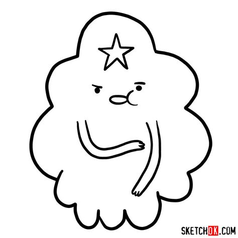 How to draw Lumpy Space Princess - Sketchok easy drawing guides Bmo Tattoo Stencil, Simple Adventure Time Tattoos, Adventure Time Swords Tattoo Outline, Lumpy Space Princess Tattoo, Adventure Time Simple Art, Adventure Time Outline, Weird Cartoon, Cartoon Decor, Embroidery Drawings